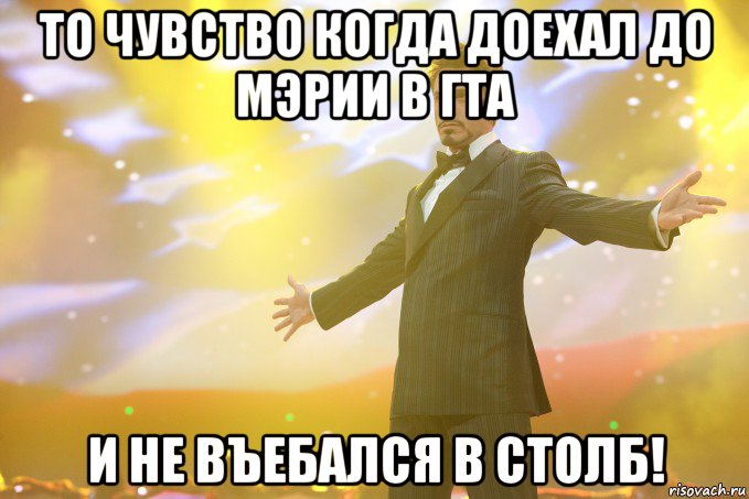 то чувство когда доехал до мэрии в гта и не въебался в столб!, Мем Тони Старк (Роберт Дауни младший)