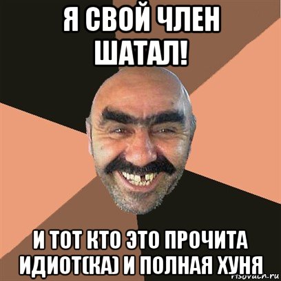 я свой член шатал! и тот кто это прочита идиот(ка) и полная хуня, Мем Я твой дом труба шатал