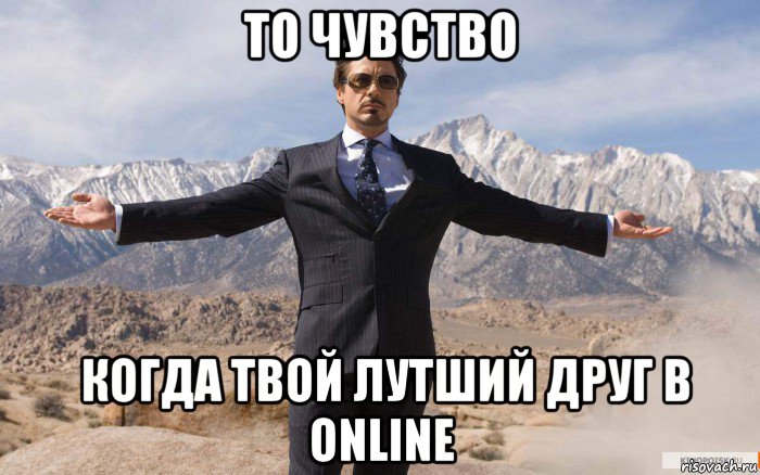 то чувство  когда твой лутший друг в online, Мем железный человек