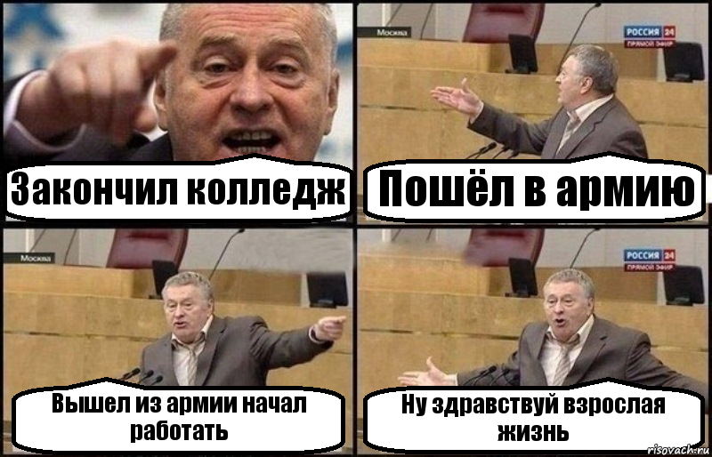 Закончил колледж Пошёл в армию Вышел из армии начал работать Ну здравствуй взрослая жизнь, Комикс Жириновский