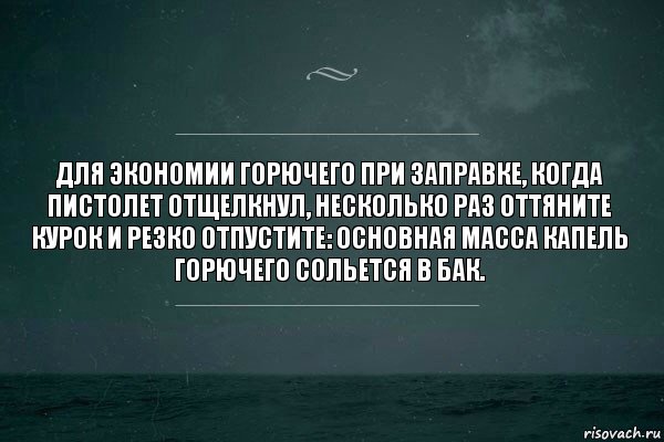 Для экономии горючего при заправке, когда пистолет отщелкнул, несколько раз оттяните курок и резко отпустите: основная масса капель горючего сольется в бак., Комикс   игра слов море