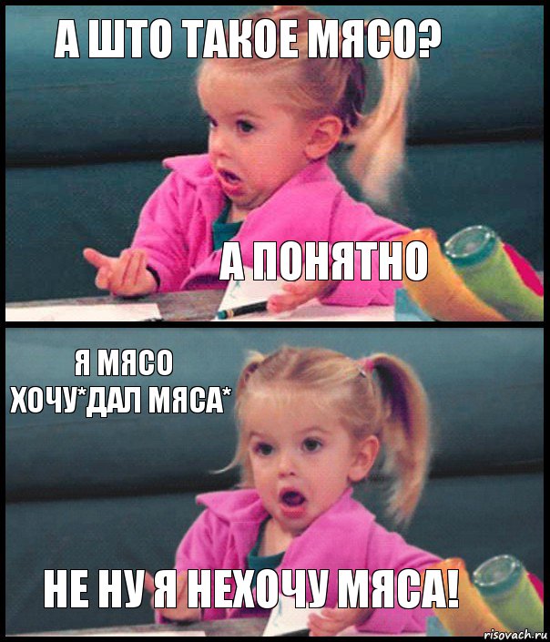 а што такое мясо? А понятно Я мясо хочу*дал мяса* не ну я нехочу мяса!