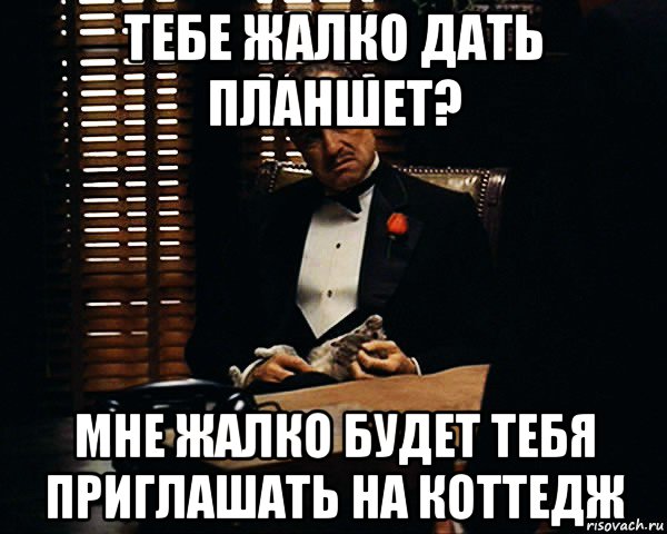 тебе жалко дать планшет? мне жалко будет тебя приглашать на коттедж, Мем Дон Вито Корлеоне