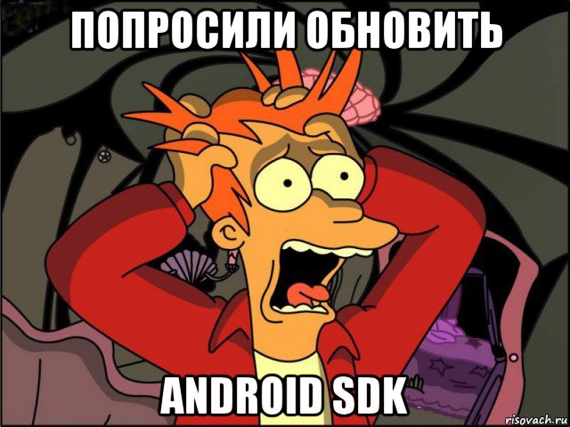 попросили обновить android sdk, Мем Фрай в панике