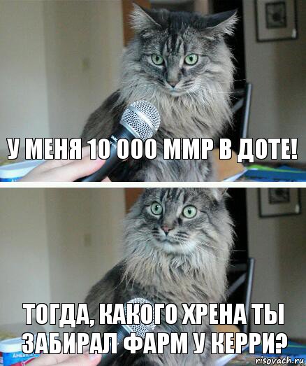 У меня 10 000 ммр в доте! Тогда, какого хрена ты забирал фарм у керри?, Комикс  кот с микрофоном