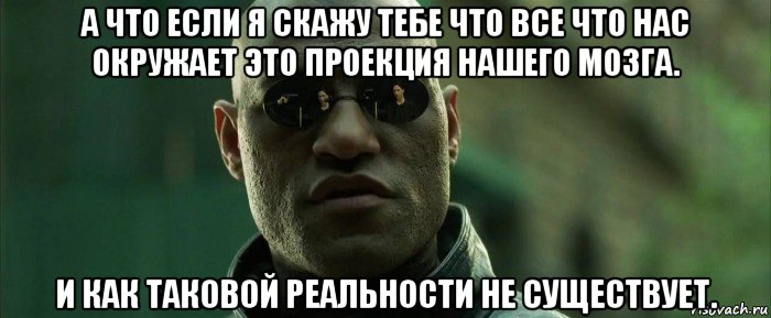 а что если я скажу тебе что все что нас окружает это проекция нашего мозга. и как таковой реальности не существует.