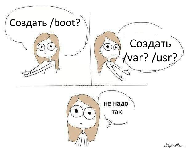 Создать /boot? Создать /var? /usr?, Комикс Не надо так 2 зоны