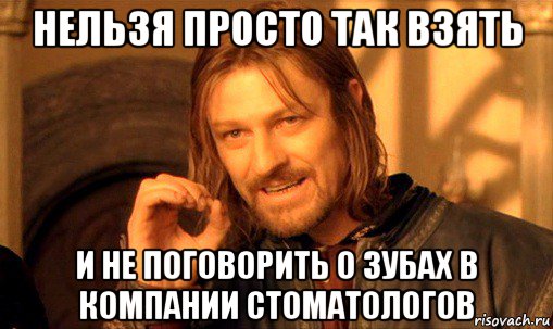 нельзя просто так взять и не поговорить о зубах в компании стоматологов, Мем Нельзя просто так взять и (Боромир мем)