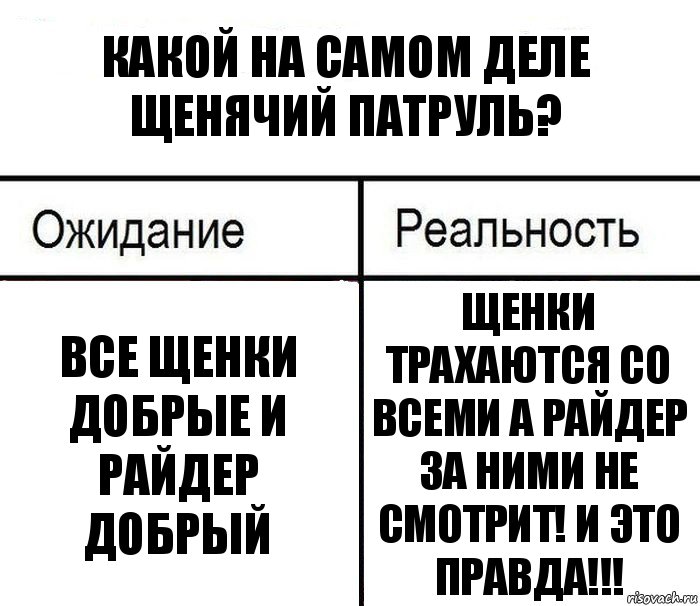 Какой на самом деле Щенячий Патруль? Все щенки добрые и райдер добрый Щенки трахаются со всеми а райдер за ними не смотрит! И это правда!!!