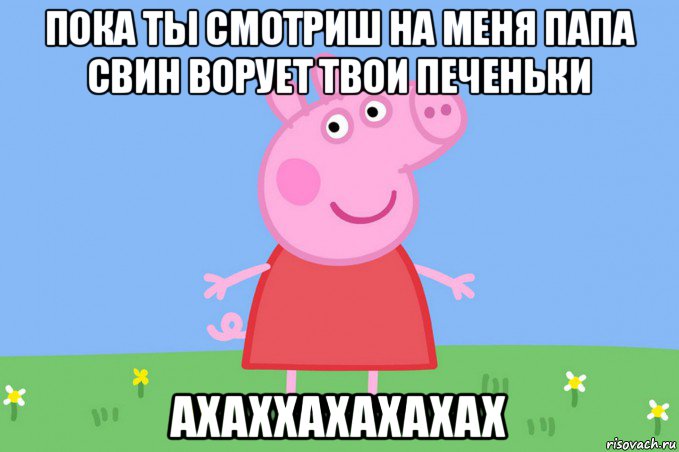 пока ты смотриш на меня папа свин ворует твои печеньки ахаххахахахах, Мем Пеппа