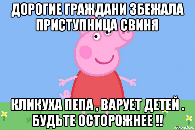 дорогие граждани збежала приступница свиня кликуха пепа , варует детей . будьте осторожнее !!, Мем Пеппа