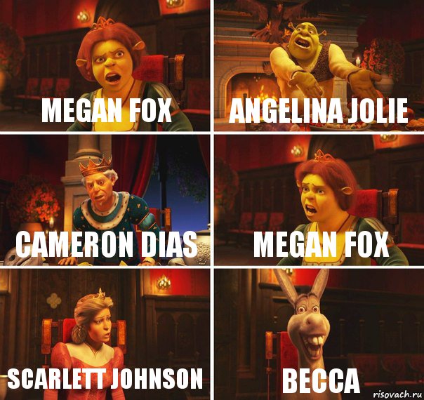 Megan fox Angelina Jolie Cameron Dias Megan fox Scarlett Johnson Becca, Комикс  Шрек Фиона Гарольд Осел