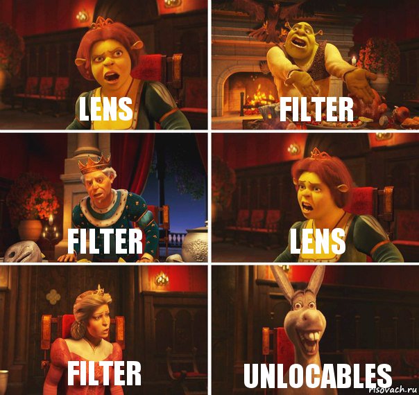 lens filter filter lens filter unlocables, Комикс  Шрек Фиона Гарольд Осел