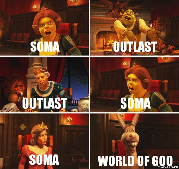 SOMA Outlast Outlast SOMA SOMA world of goo, Комикс  Шрек Фиона Гарольд Осел