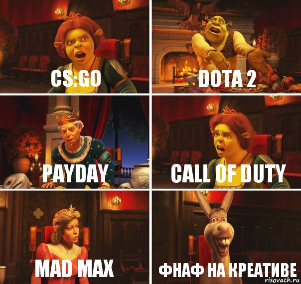 CS:GO DOTA 2 PayDay Call of Duty Mad max Фнаф на креативе, Комикс  Шрек Фиона Гарольд Осел