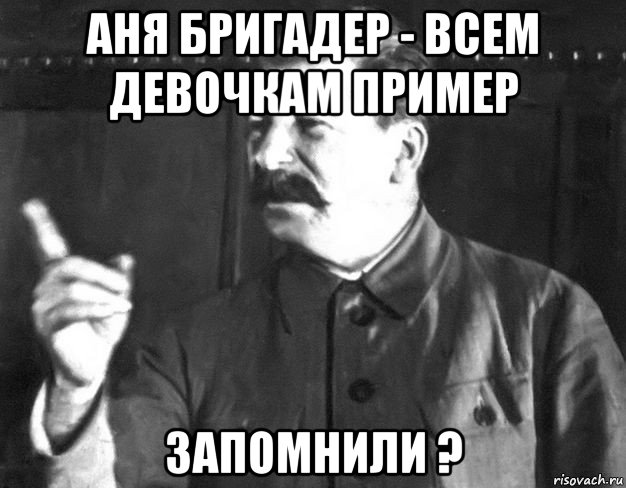 аня бригадер - всем девочкам пример запомнили ?, Мем  Сталин пригрозил пальцем