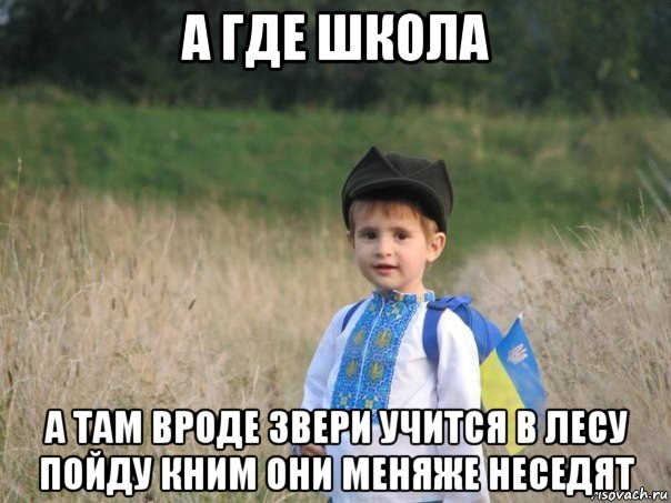 а где школа а там вроде звери учится в лесу пойду кним они меняже неседят, Мем Украина - Единая