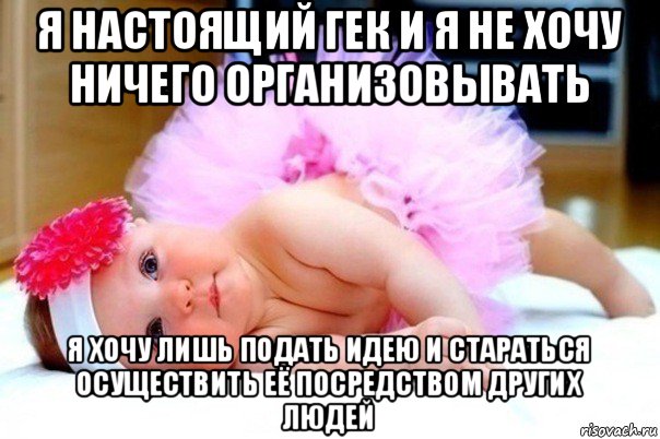 я настоящий гек и я не хочу ничего организовывать я хочу лишь подать идею и стараться осуществить её посредством других людей