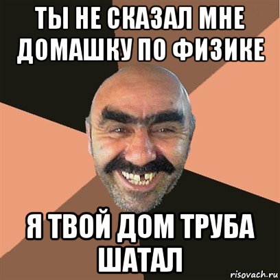 ты не сказал мне домашку по физике я твой дом труба шатал, Мем Я твой дом труба шатал