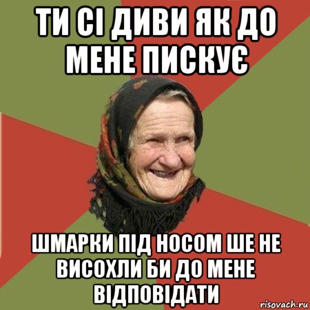 ти сі диви як до мене пискує шмарки під носом ше не висохли би до мене відповідати, Мем  Бабушка