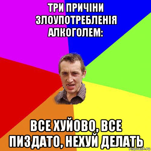 три причіни злоупотребленія алкоголем: все хуйово, все пиздато, нехуй делать, Мем Чоткий паца