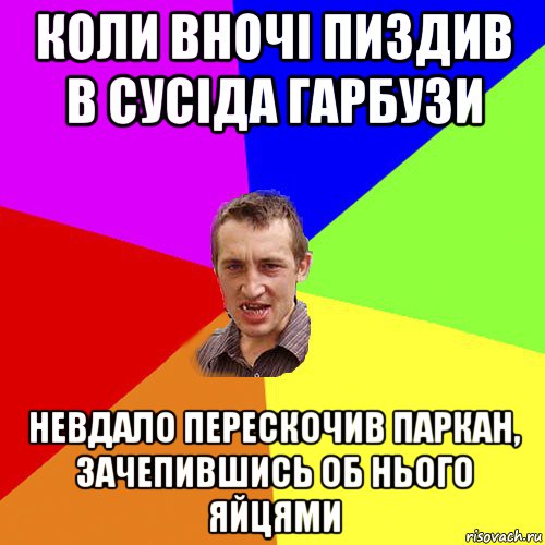 коли вночі пиздив в сусіда гарбузи невдало перескочив паркан, зачепившись об нього яйцями, Мем Чоткий паца