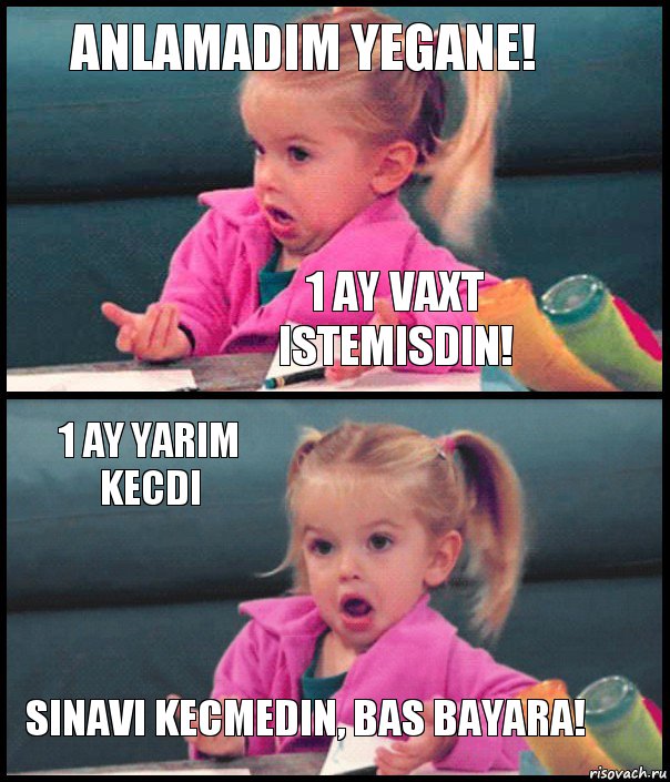 Anlamadim yegane! 1 ay vaxt istemisdin! 1 ay yarim kecdi sinavi kecmedin, bas bayara!, Комикс  Возмущающаяся девочка