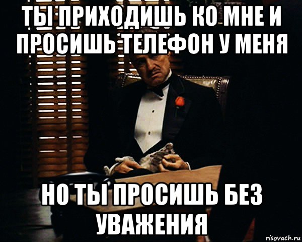 ты приходишь ко мне и просишь телефон у меня но ты просишь без уважения, Мем Дон Вито Корлеоне