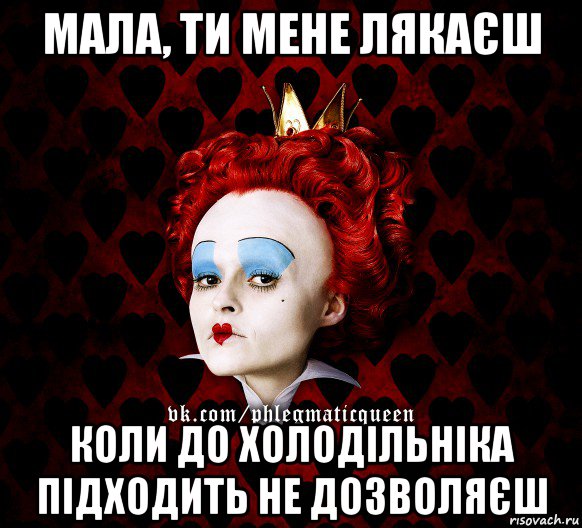 мала, ти мене лякаєш коли до холодільніка підходить не дозволяєш, Мем ФлегматичнА КоролевА ФаК