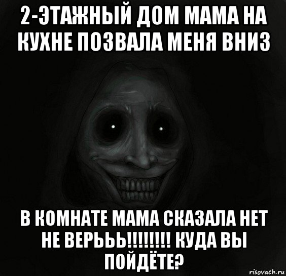 2-этажный дом мама на кухне позвала меня вниз в комнате мама сказала нет не верььь!!!!!!!! куда вы пойдёте?, Мем Ночной гость