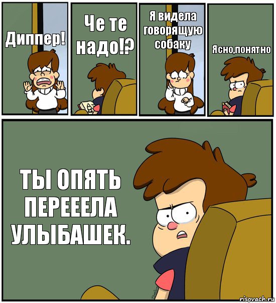 Диппер! Че те надо!? Я видела говорящую собаку Ясно,понятно ТЫ ОПЯТЬ ПЕРЕЕЕЛА УЛЫБАШЕК., Комикс   гравити фолз