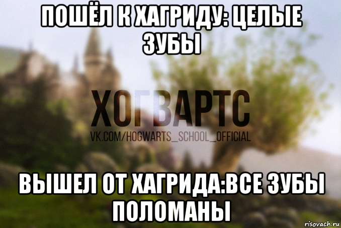 пошёл к хагриду: целые зубы вышел от хагрида:все зубы поломаны