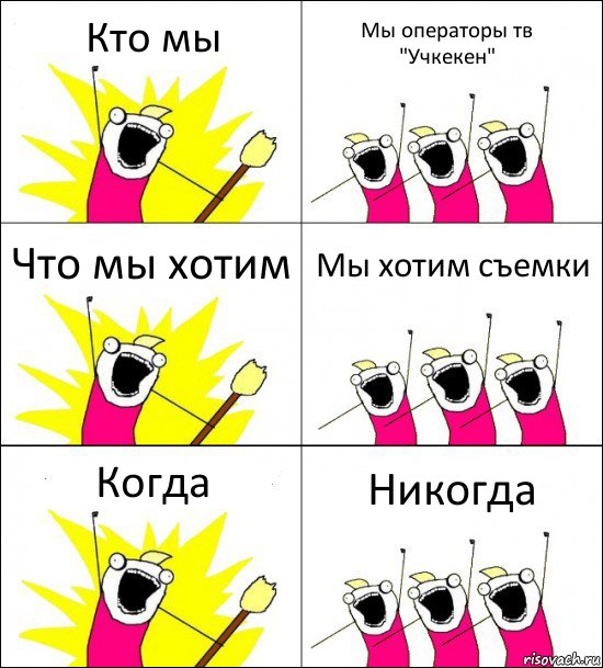 Кто мы Мы операторы тв "Учкекен" Что мы хотим Мы хотим съемки Когда Никогда, Комикс кто мы