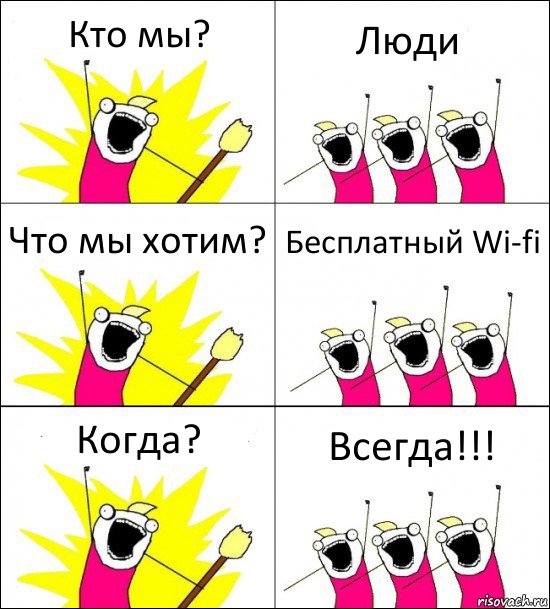 Кто мы? Люди Что мы хотим? Бесплатный Wi-fi Когда? Всегда!!!