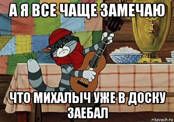 а я все чаще замечаю что михалыч уже в доску заебал, Мем Грустный Матроскин с гитарой