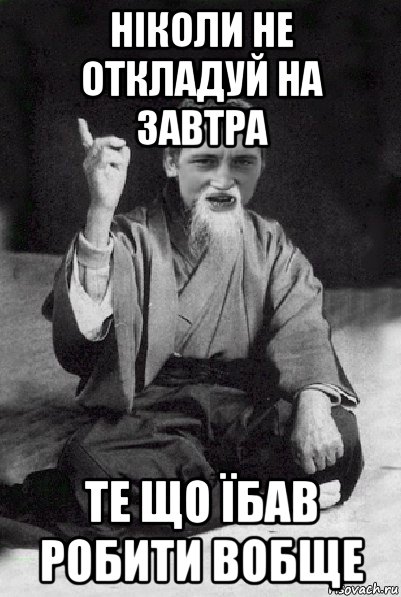 ніколи не откладуй на завтра те що їбав робити вобще, Мем Мудрий паца