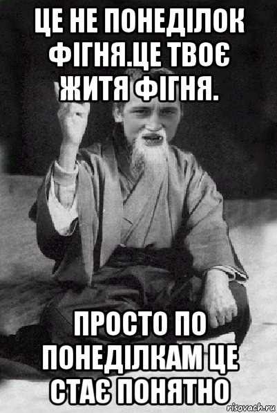 це не понеділок фігня.це твоє житя фігня. просто по понеділкам це стає понятно, Мем Мудрий паца