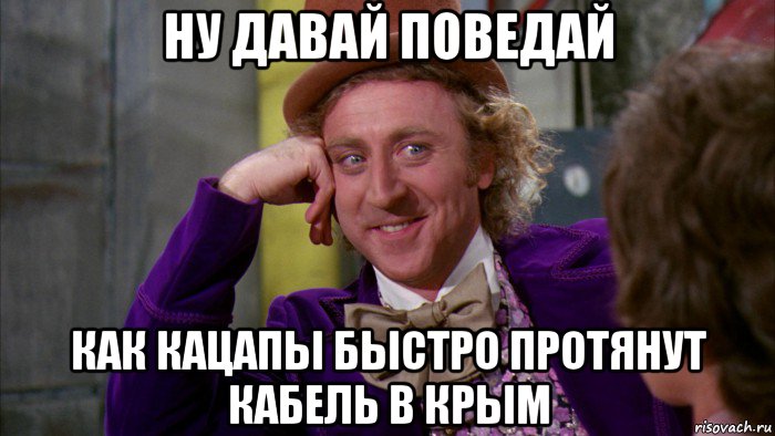 ну давай поведай как кацапы быстро протянут кабель в крым, Мем Ну давай расскажи (Вилли Вонка)