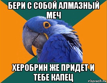 бери с собой алмазный меч херобрин же придет и тебе капец, Мем Попугай параноик