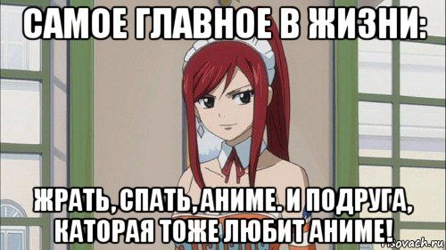 самое главное в жизни: жрать, спать, аниме. и подруга, каторая тоже любит аниме!, Мем - Рисовач .Ру