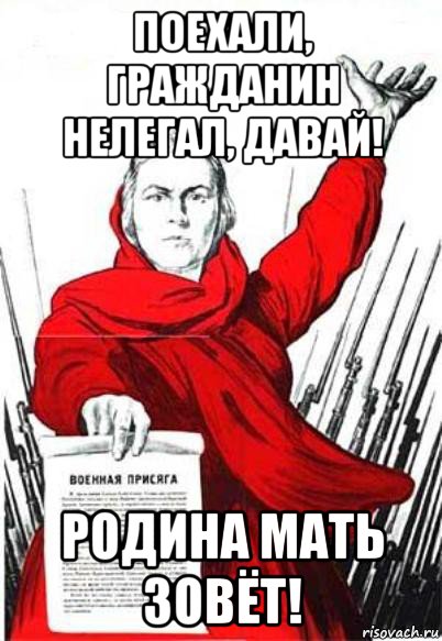 поехали, гражданин нелегал, давай! родина мать зовёт!, Мем Родина Мать