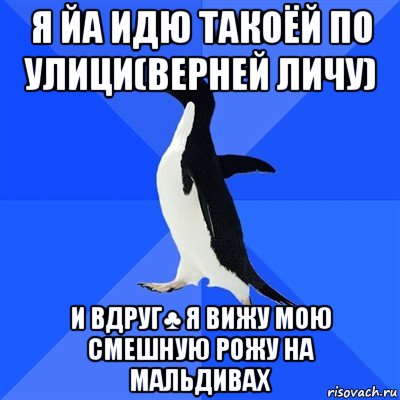 я йа идю такоёй по улици(верней личу) и вдруг♣ я вижу мою смешную рожу на мальдивах, Мем  Социально-неуклюжий пингвин