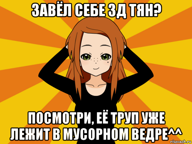 завёл себе 3д тян? посмотри, её труп уже лежит в мусорном ведре^^, Мем Типичный игрок кисекае