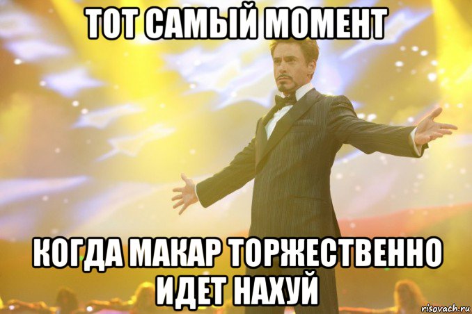 тот самый момент когда макар торжественно идет нахуй, Мем Тони старк