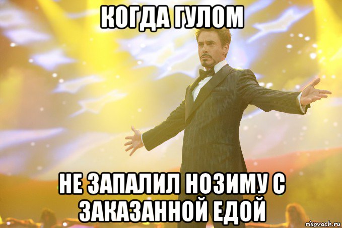 когда гулом не запалил нозиму с заказанной едой, Мем Тони Старк (Роберт Дауни младший)