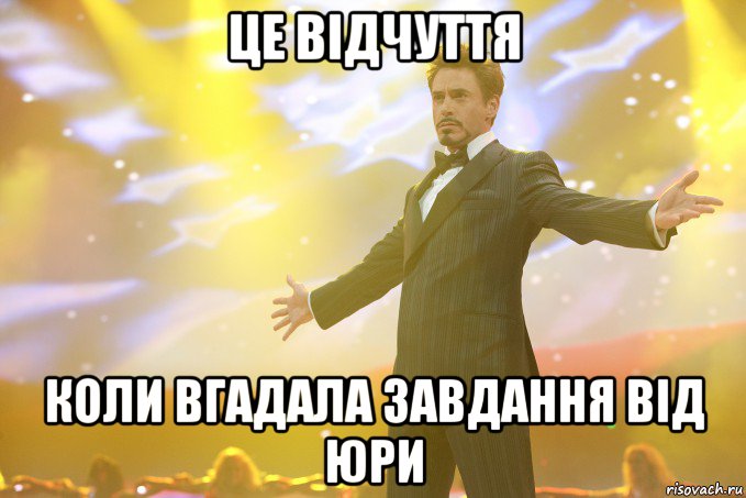 це відчуття коли вгадала завдання від юри, Мем Тони Старк (Роберт Дауни младший)