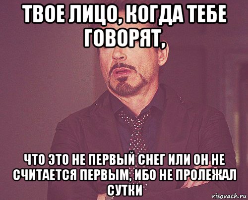 твое лицо, когда тебе говорят, что это не первый снег или он не считается первым, ибо не пролежал сутки, Мем твое выражение лица