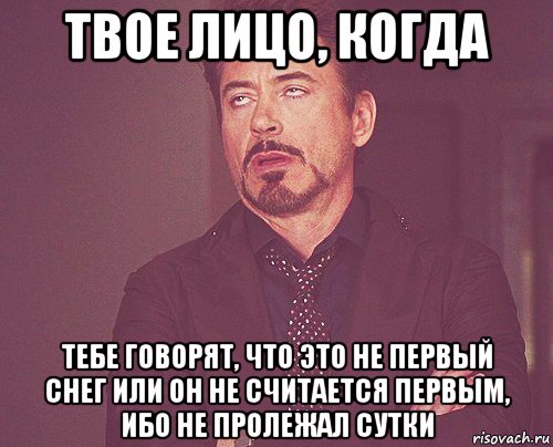 твое лицо, когда тебе говорят, что это не первый снег или он не считается первым, ибо не пролежал сутки, Мем твое выражение лица