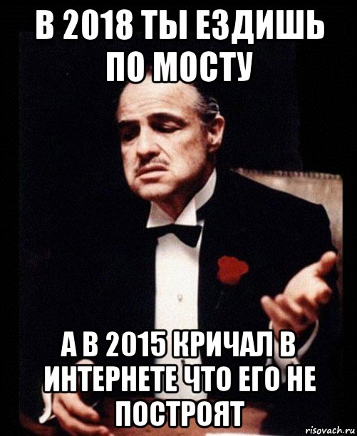 в 2018 ты ездишь по мосту а в 2015 кричал в интернете что его не построят, Мем ты делаешь это без уважения