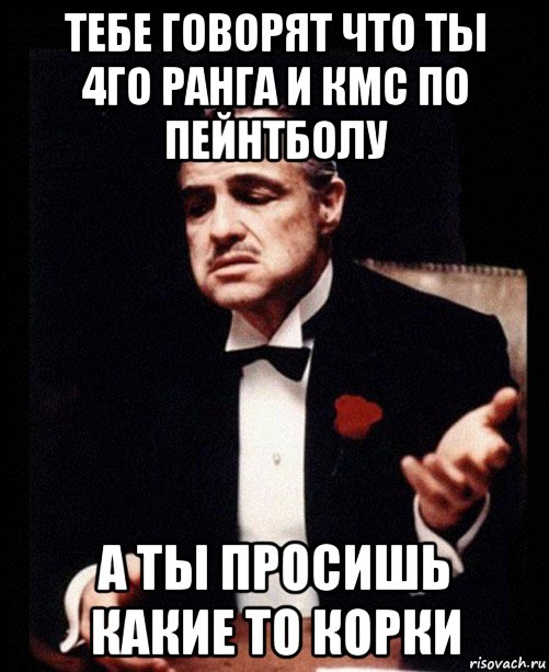 тебе говорят что ты 4го ранга и кмс по пейнтболу а ты просишь какие то корки, Мем ты делаешь это без уважения